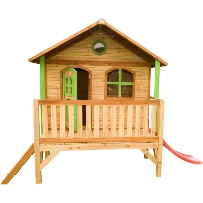 Maisonnette en bois Stef avec toboggan rouge pour enfants | AXI