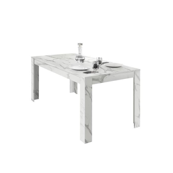 Table extensible COLOMARMO, coloris blanc effet marbre - Idéal pour une salle à manger design et tendance