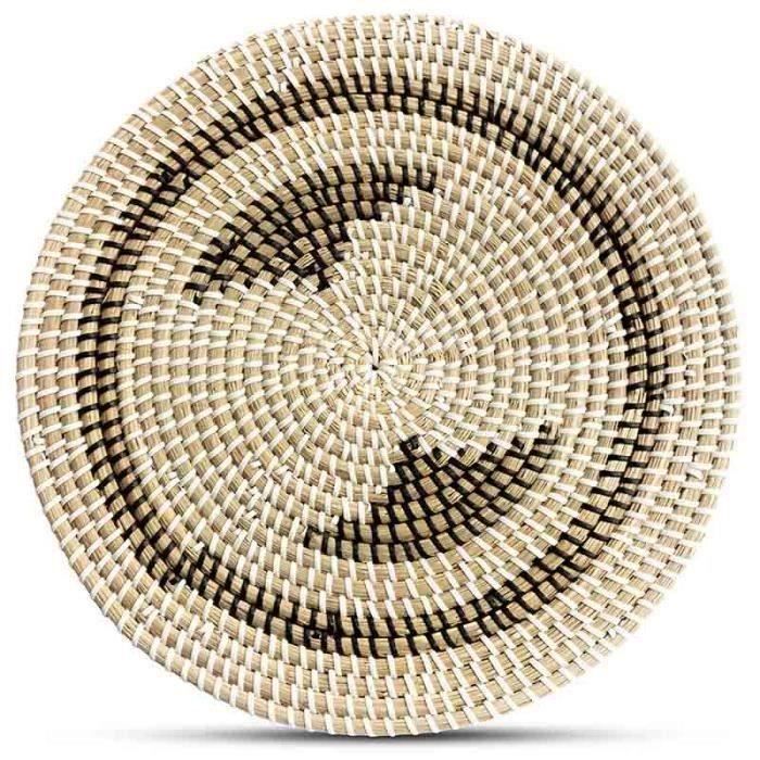 Objet de décoration murale - PZCC - Assiette décorative en rotin - Style boho - À suspendre - Beige