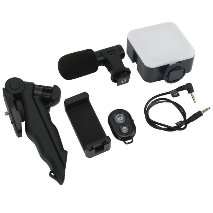 Qiilu Kit Smartphone Vidéo Trépied Pince Téléphone Lumière Micro pour Live Interview