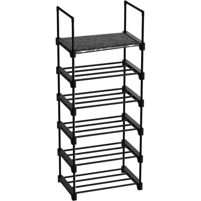 SONGMICS Étagère à Chaussures 2 Niveaux, Porte-Chaussures en Métal, à l'Endroit ou à l'Envers, pour 12-15 Paires, Empilable, pour Couloir, 30 x 92 x 34 cm, Noir LSA12BKV2
