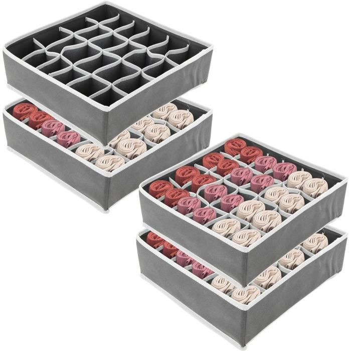 Joyoldelf Lot De 4 Boîtes De Rangement Pliables 24 Cellules Pour Chaussettes Et Sous-Vêtements - Gris