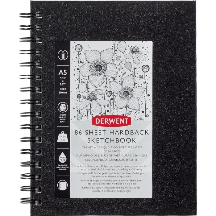 Carnet De Dessin A5 Spirale 200 Pages - Papier 100 G/m², Couverture Rigide, Pour Croquis, Illustration, Portrait