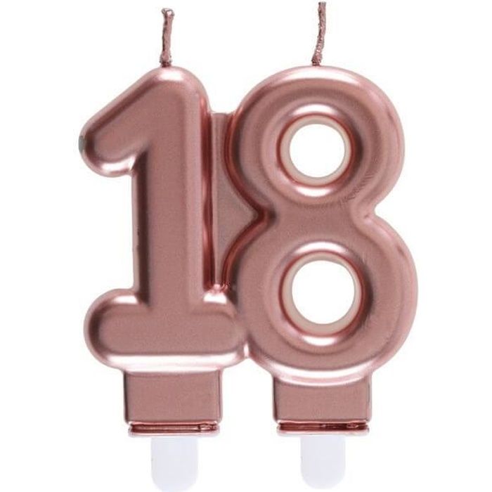 REF/6932 -Décoration gâteau anniversaire avec bougie 18 ans rose gold métallique (x1)