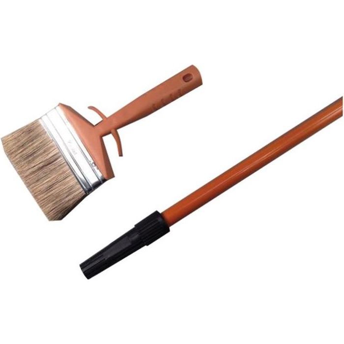 Brosse rectangulaire lasure + manche télescopique - Marron - Mélange soies/fibrex - Idéale pour saturateur