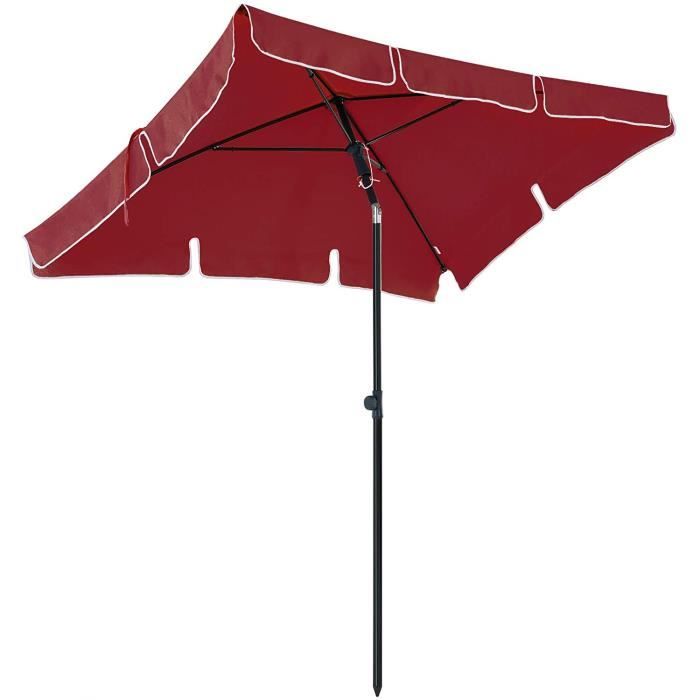 SONGMICS Parasol Rectangulaire 200 x125 cm, UV 50+, Protection Solaire, Inclinable, Toile Polyester, sans Socle, Rouge GPU025R01