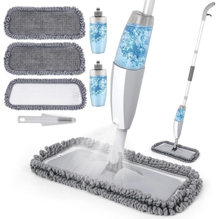 Balais Serpillère Vaporisateur,Spray Mop avec 3 Tampons de Rechange et brosse,balai serpillère microfibre avec vaporisateur pour la Maison, la Cuisine, Le Bois Dur, Le Stratifié, Le Bois, la Céramique