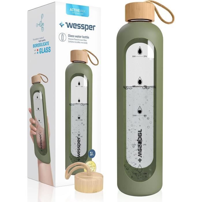 Bouteille Infuseur à Thé 1l - Gourde En Verre 1 Litre - Gourde 1l En Verre Borosilicaté Avec - 1