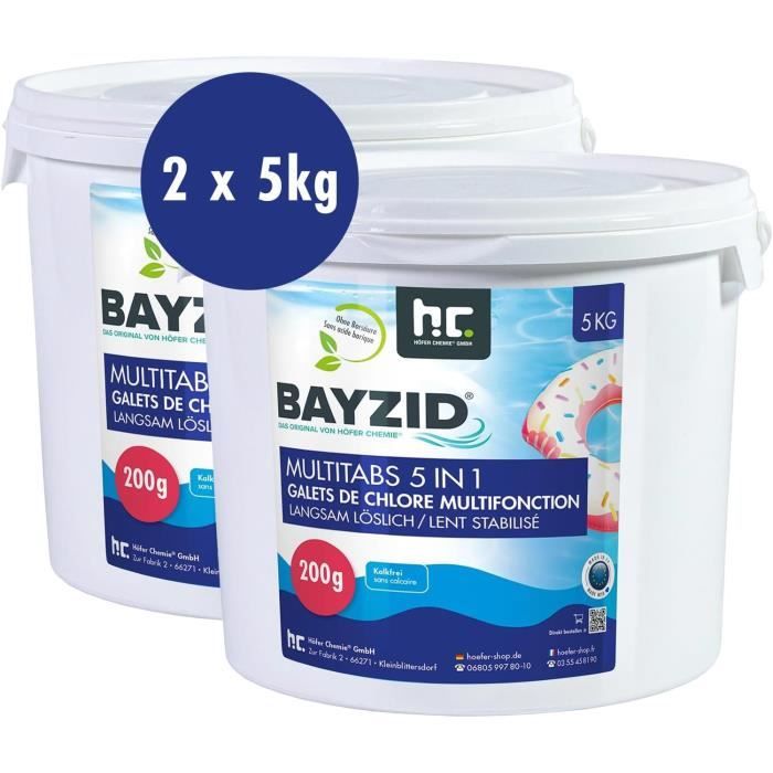 BAYZID 2 x 5 kg Galets Chlore 200g Multifonction 5 en 1 pour Piscine