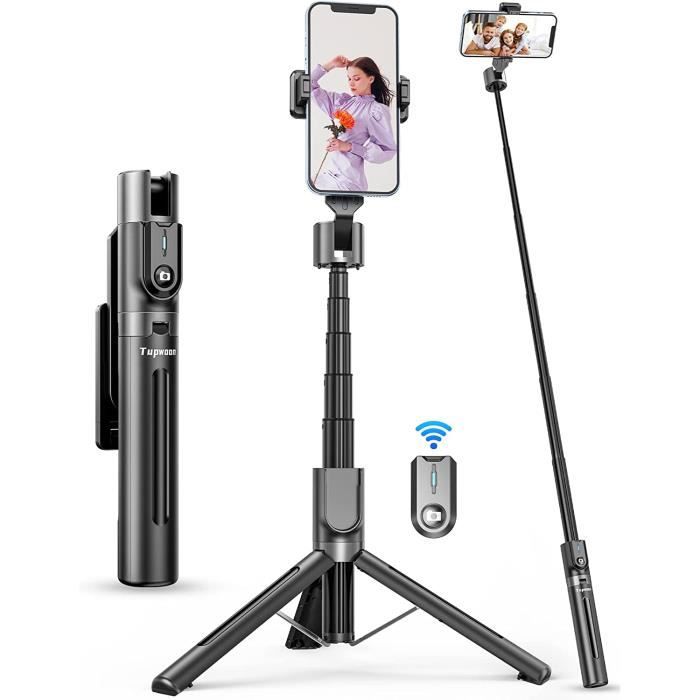 Tupwoon Perche à Selfie, 110cm Rechargeable Perche Selfie Trépied Renforcé et Stable Tige Télescopique en Alliage D'alm Compatib26