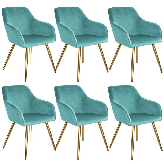 TecTake Chaise de Salle à Manger Lot de 2 Effet Velours Pieds en Dorés Style Scandinave 