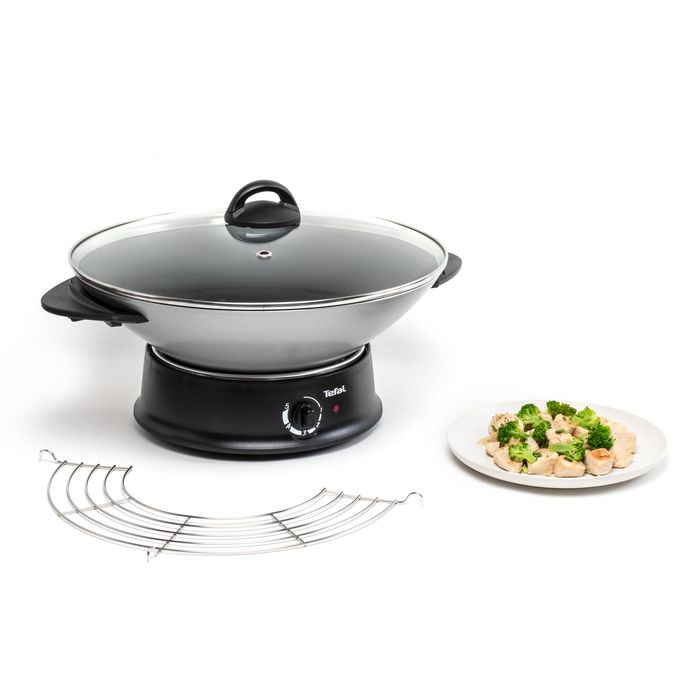 Wok électrique TEFAL - SILVER - Cuve en aluminium anti-adhésive -  Thermo-Spot - Noir et silver - Cdiscount Electroménager