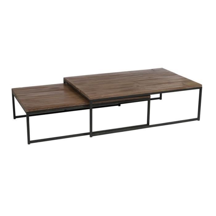 Duo De Tables Basses Bois Metal Pelty L 120 X L 80 X H 38 Cm