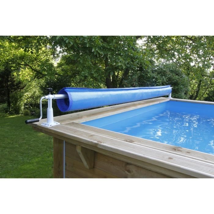 Enrouleur de bâches pour piscine UBBINK XTRA - Margelles bois - Jusqu'à 5,5m - Manivelle en aluminiu
