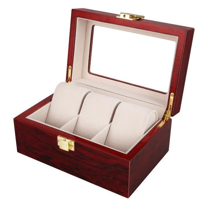 UTEN Coffret Montre Bois 3 Emplacements Écrin de Rangement avec Verre Boîte à Montres Cadeau Homme Femme