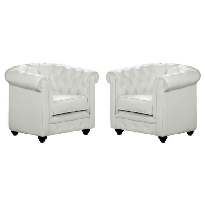 fauteuils chesterfield - simili blanc - vente-unique - 2 places - classique - intemporel