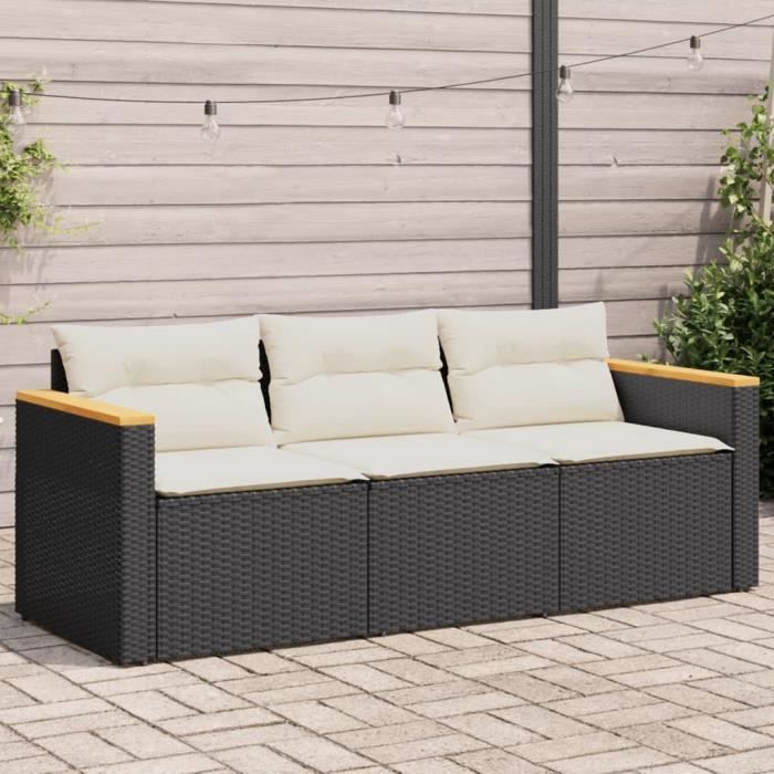 vidaXL Canapé de Jardin avec Coussins 3 Places Résine Tressée - vue 6