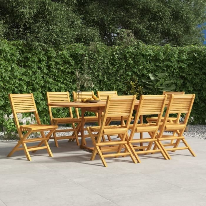 chaises de jardin pliantes en bois de teck massif - yosoo - yaj3155066 - blanc - naturel - 8 personnes