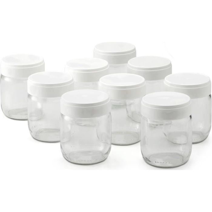 LAGRANGE Lot de 9 pots yaourtière - 430301 - 185 g - Transparent et blanc