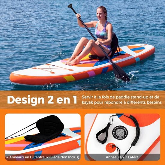 Paddle Board Gonflable COSTWAY – 305/320/335 X 76 X 15 Cm – Charge 130 Kg – PVC Double Couche – Tapis EVA – Accessoires Inclus