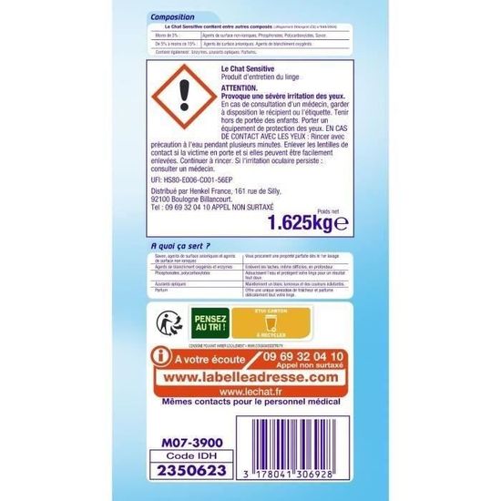 Le Chat Lessive Poudre Sensitive X25 Cdiscount Electromenager
