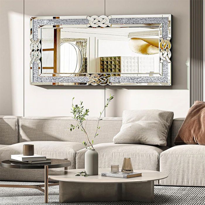 Lot De 2 Bougeoirs Miroir Argenté à Cristaux Écrasés - Décoration Murale Élégante Salon Et Salle à Manger