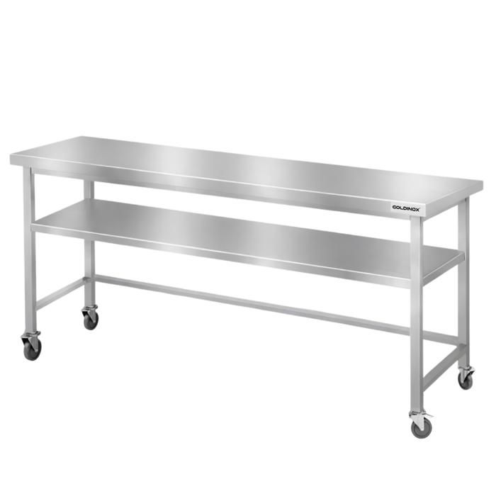 Table de travail en inox Bar 1800x800 mm avec renfort sur roulettes ...