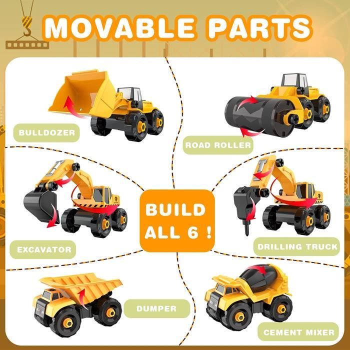 Jouet De Construction 4 En 1 Pour Enfant - Excavatrice, Bulldozer, Rouleau Compresseur, Foreuse, Avec Tournevis