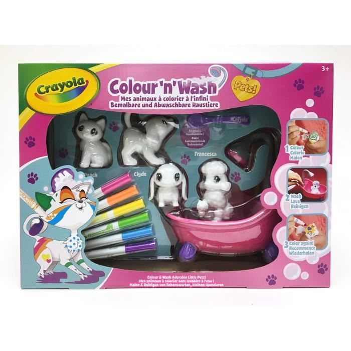 Coffret Color'N'Wash Mes Animaux à Colorier Crayola - 4 animaux 3D lavables  et 6 feutres lavables