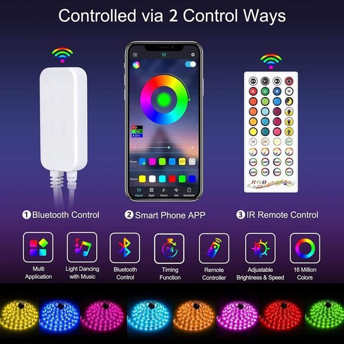Ruban LED 20M Bande LED RGB Télécommande à 40 Touches Synchroniser