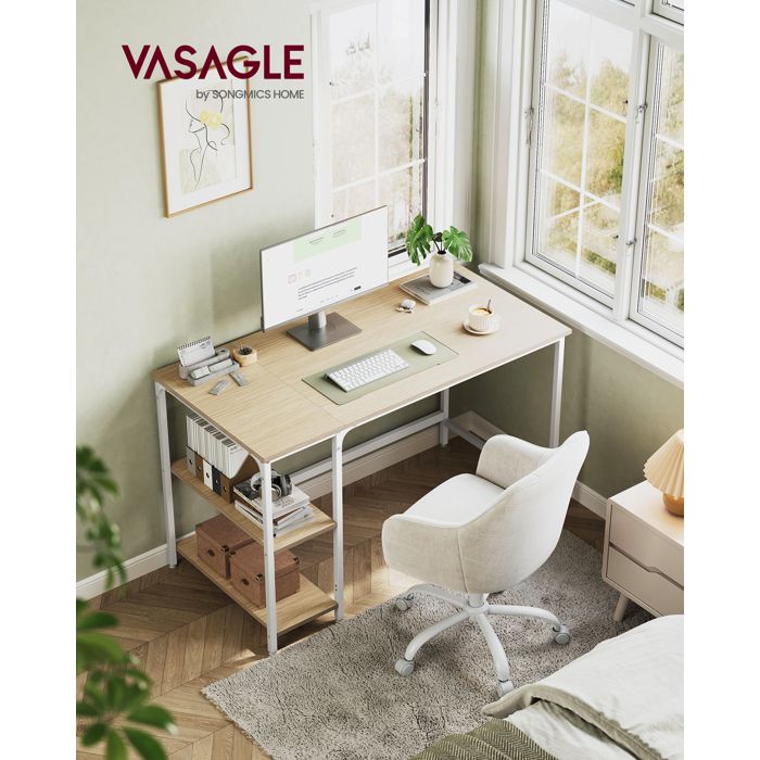 Bureau D'ordinateur à 4 Niveaux De Rangement 80x50 Cm, Blanc Et Beige – Idéal Pour Télétravail Et Petites Pièces - 3