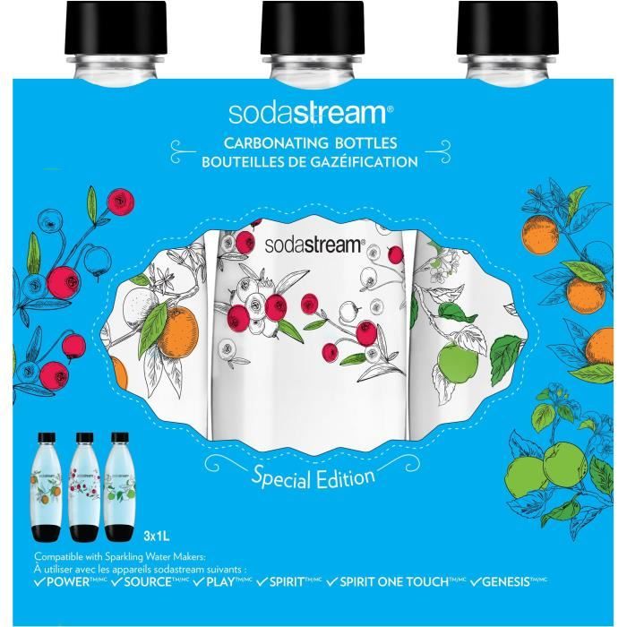 Pack de 3 bouteilles de gazéification grand modèle SODASTREAM - Motif  aléatoire Winter Flower - Cdiscount Electroménager