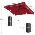 SONGMICS Parasol Rectangulaire 200 x125 cm, UV 50+, Protection Solaire, Inclinable, Toile Polyester, sans Socle, Rouge GPU025R01-2