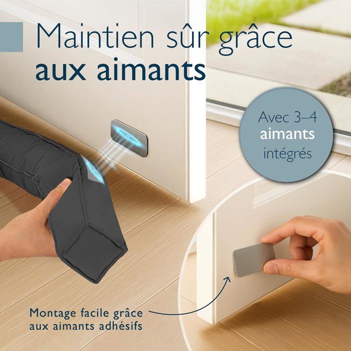 Beautissu Boudin De Porte Isolant D'Entrée 80 Cm Avec Aimants – Coupe Vent Tissu Gris Pour Isolation Thermique – Levante - Maison