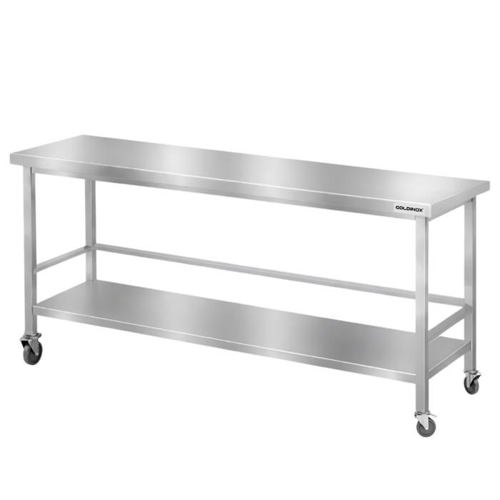 Table de travail en inox Bar 1800x800 mm avec renfort sur roulettes ...
