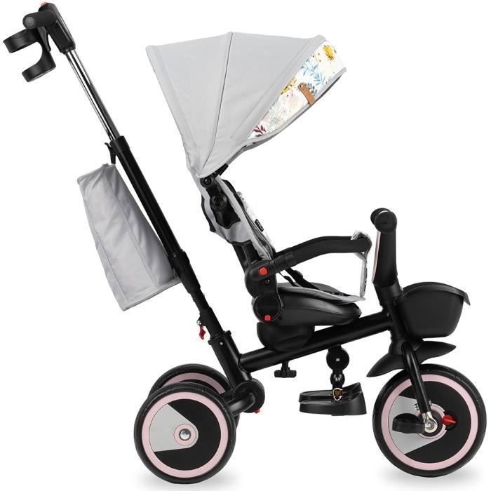 Tricycle évolutif 5-en-1 – 1,5 à 4 Ans – Poignée Poussée – Siège Réglable – Pédales Amovibles – Blanc