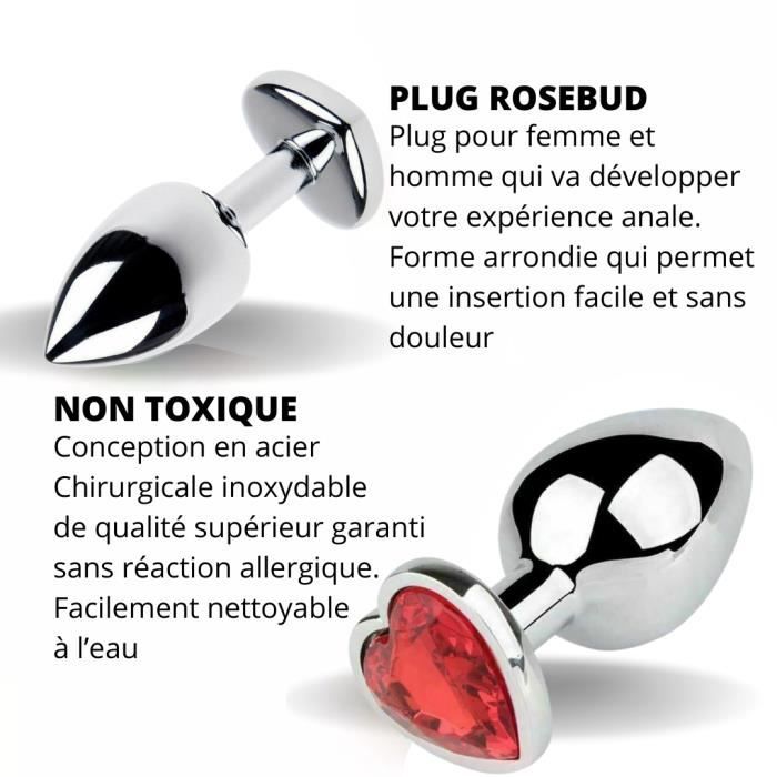 Plug Anal 8 cm Bijou Intime SexToy Rosebud Cœur Rouge avec Pochette en  Velours Sex Toy Métal Acier Inoxydable LUXURY PLEASURE