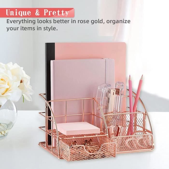 Organiseur De Bureau Métallique Avec Tiroir – 6 Compartiments – Pour Stylos Et Maquillage – Anti-rayures – Violet – Idéal Pour Enfants Et Professionnels
