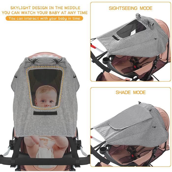 Pare Soleil Poussette Universelle MOXTOYU Avec Toit Ventilé - Protection UV Imperméable Noir