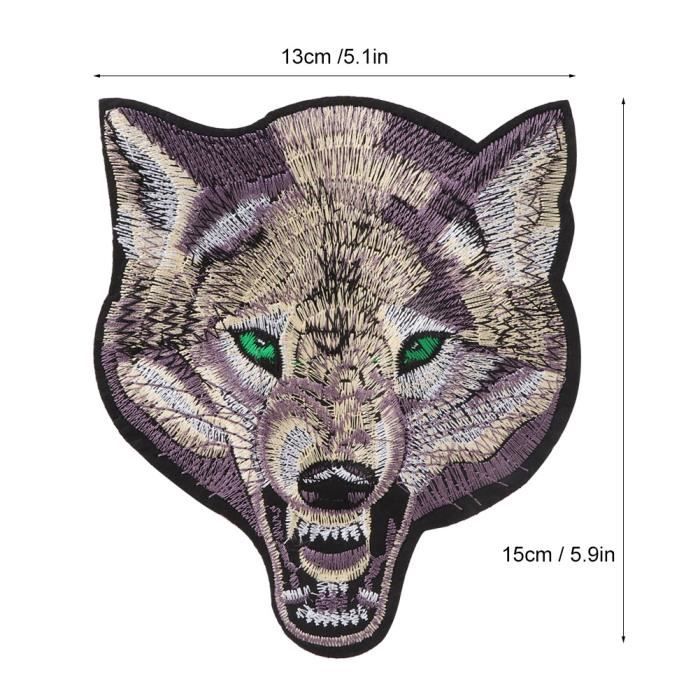 Patch Thermocollant Tête De Loup - Dimensions 9 X 10.5 Cm, Couleurs Beige/vert/bronze - Neuf