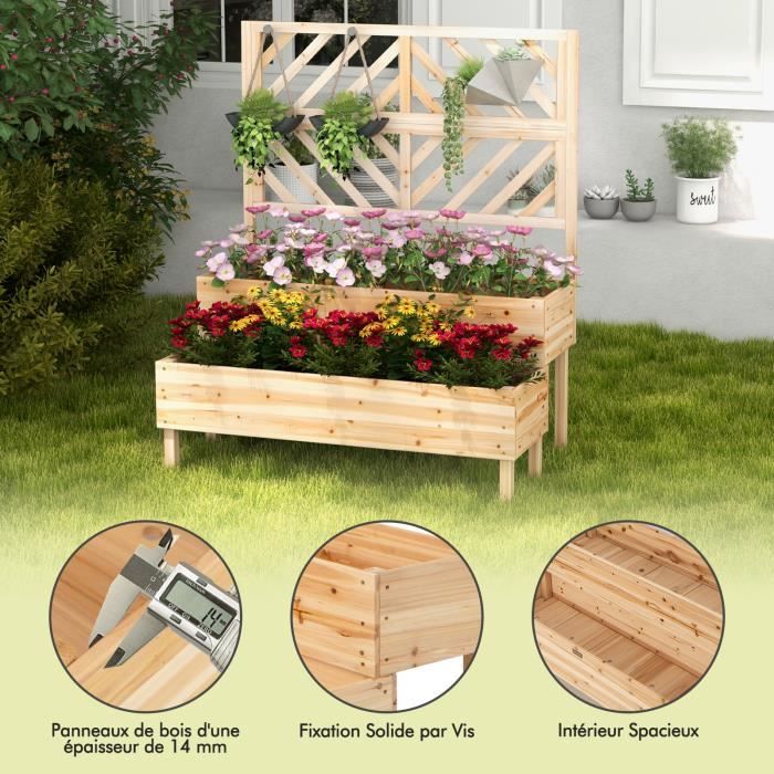 Jardinière Sur Pied Avec Treillis Métallique - 63x31x112 Cm - Bac Profond 30 Cm Pour Plantes Grimpantes - Pour Balcon, Terrasse Ou Jardin - Noir - 2