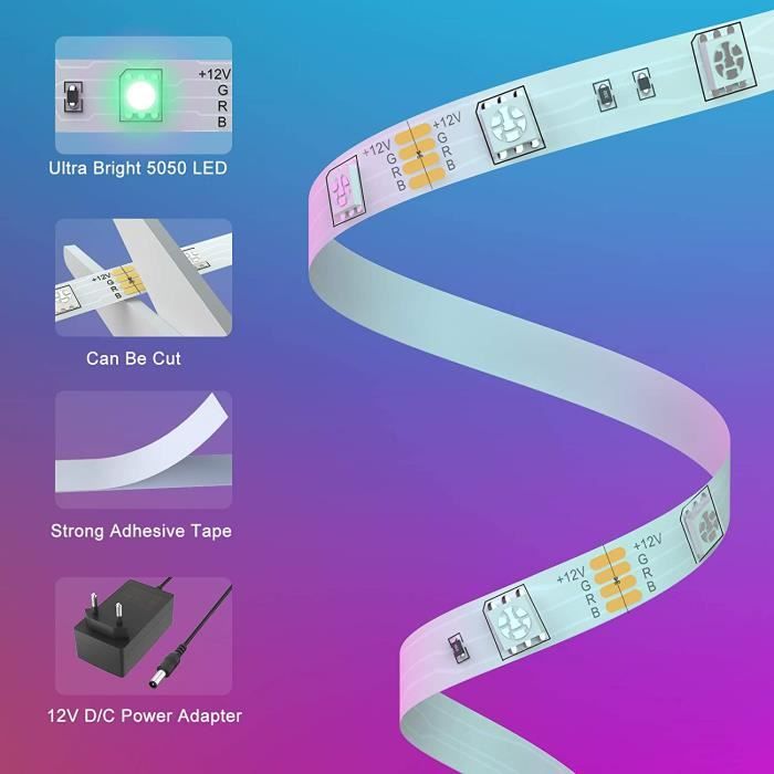 Ruban LED RGB 6M - Contrôle APP Et Télécommande - 16M De Couleurs - Sync Musique