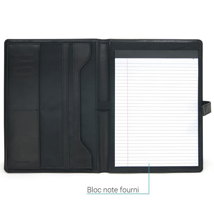 Conferencier A4 Porte Document en Simili Cuir Bloc Note A4 Multipoches et fermeture pression Noir Cdiscount Bagagerie Maroquinerie