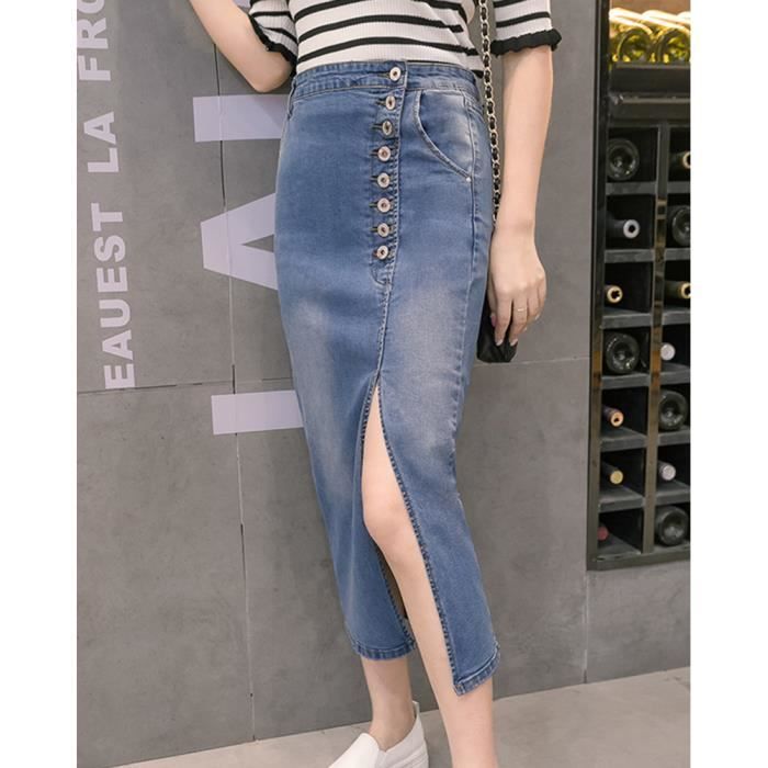 Femme Jupe En Jean Longue Retro Elegante Bleu clair Bleu clair Cdiscount Pret a Porter
