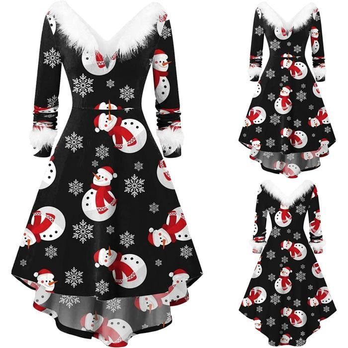 Robe de Noel Femme Chic et Elegante a Manches Longues Col V Style Hepburn Noir Cdiscount Pret a Porter