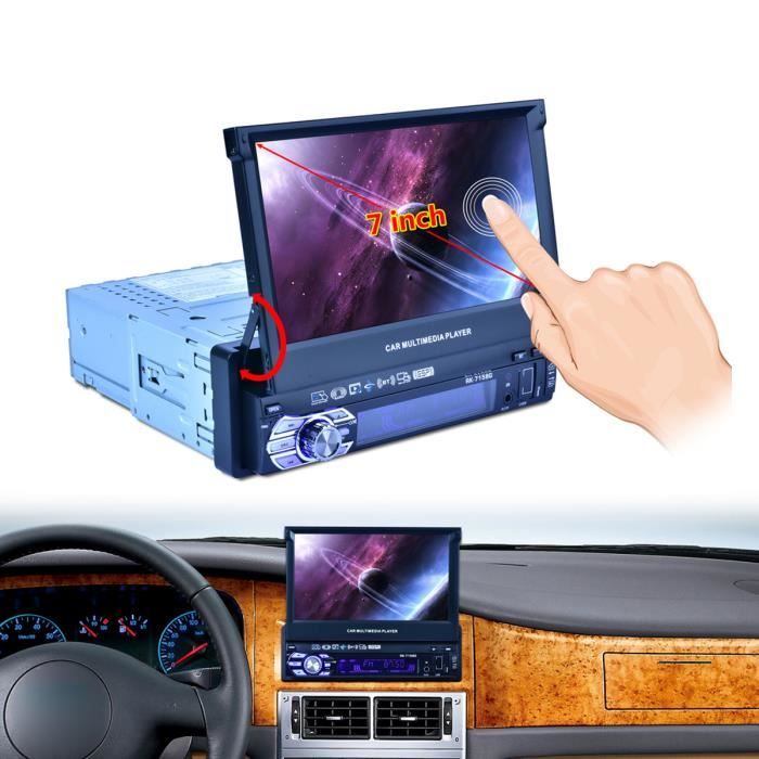 Stéréo de voiture simple Din 7 pouces HD écran tactile rétractable AUX  Bluetooth MP5 lecteur autoradio vidéo de AUTORADIO HB016 - Cdiscount Auto