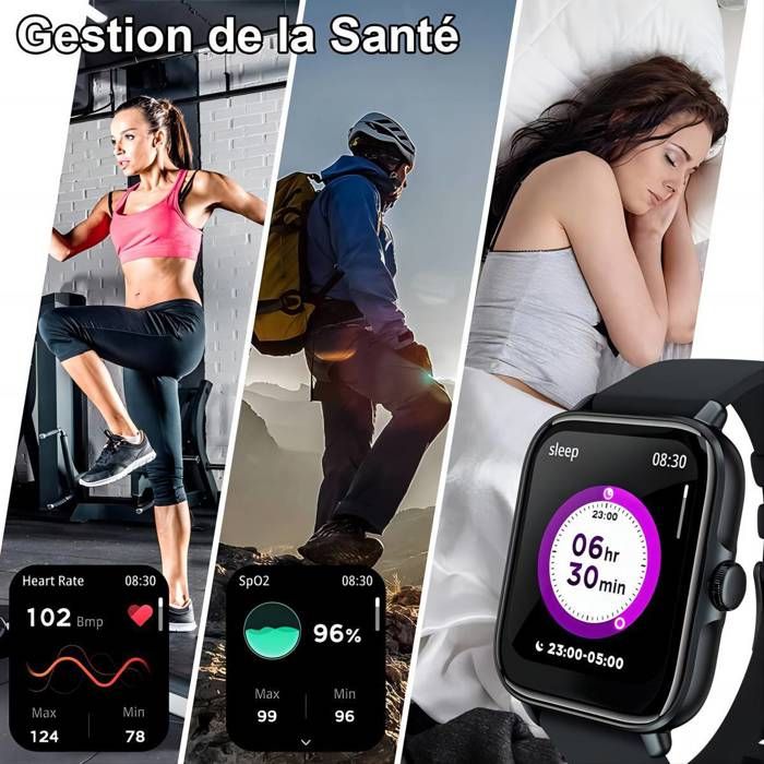 Montre Connectée Homme Femmes Intelligente Sport Etanche IP68 Smartwatch  Fréquence Cardiaque pour iOS Android Téléphone, Noir - Cdiscount Téléphonie