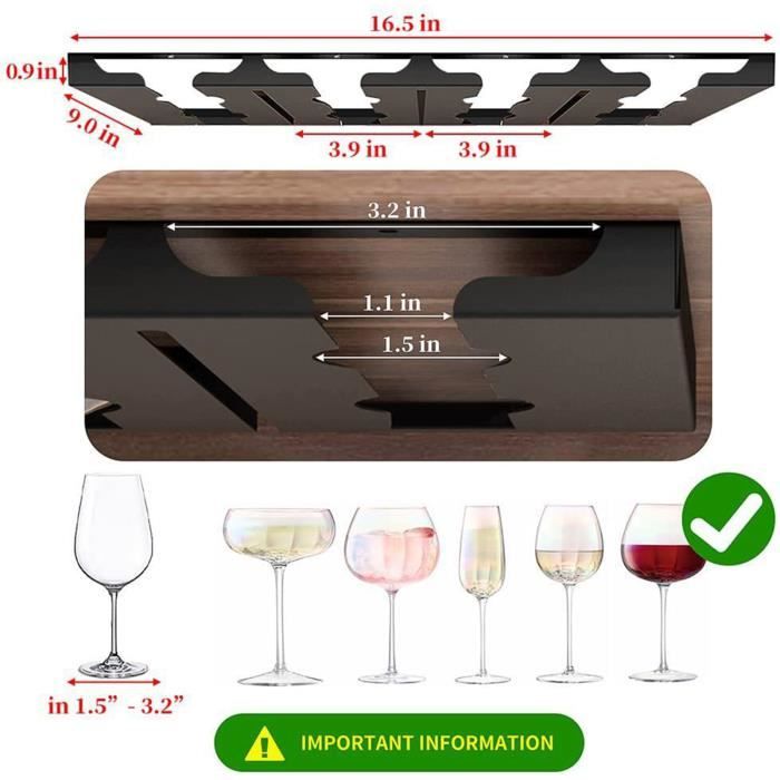 Lot De 4 Supports à Verres à Vin Auto-adhésifs - À Suspendre Sous Placard, Blanc, 25,3 X 11 Cm, Sans Perçage