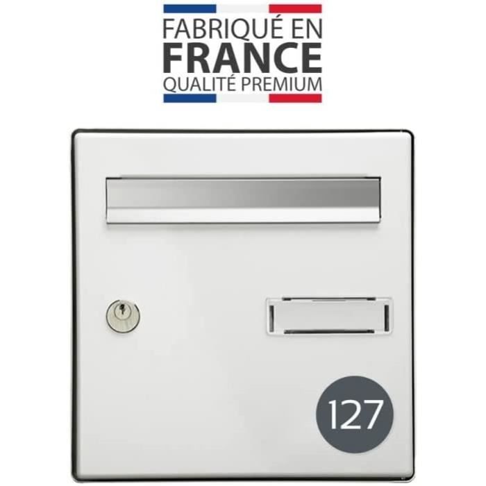 Numéro pour boite aux lettres personnalisable format rond diamètre 60 mm couleur gris chiffres