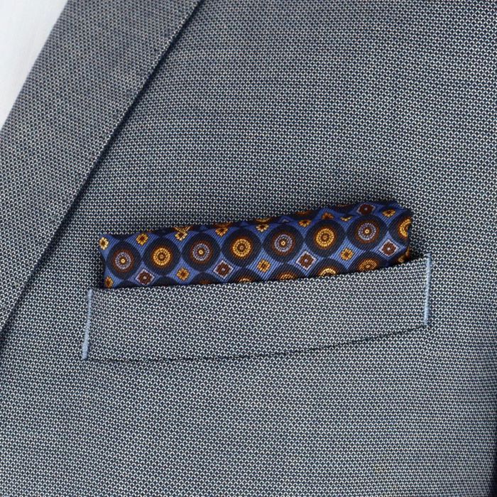 Pochette En Soie Italienne Tony & Paul – Motif Cercles Bleu Ciel – Fabriquée En Italie